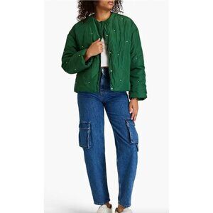 NWT Sleeper Pearl Embellished Bomber Puffer Jacket Green Size L XL $450 [jb]